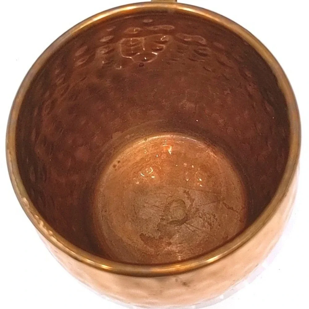 VTG Hammered 100% Solid Copper Moscow Mule Mug Brass Handle Barware Drinkware